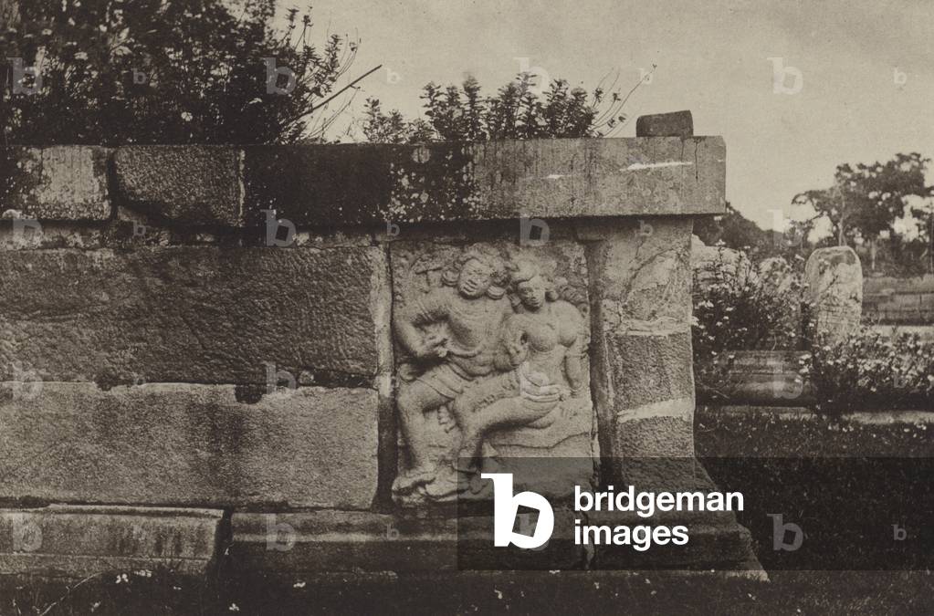 Ruined Cities of Ceylon: Sculptured Tablet at Isurumuniya (b/w photo)