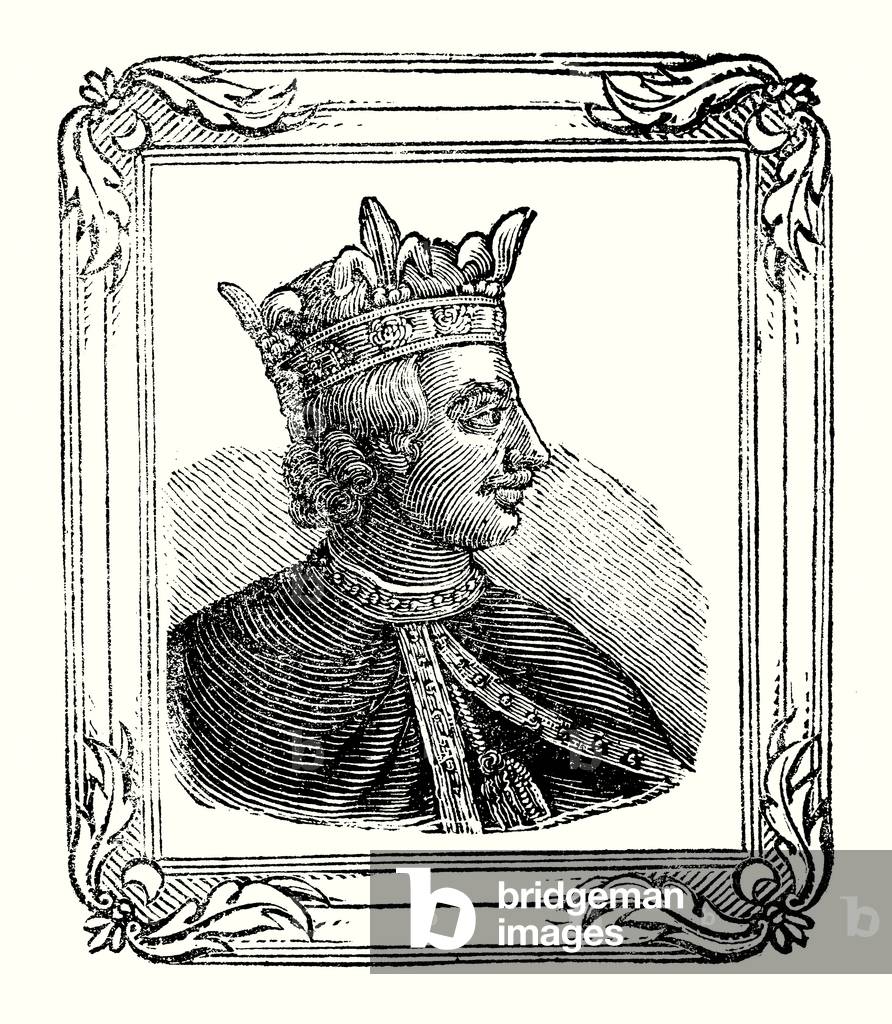 Henry I was born in 1067, crowned in 1100, and died in 1135 (engraving)