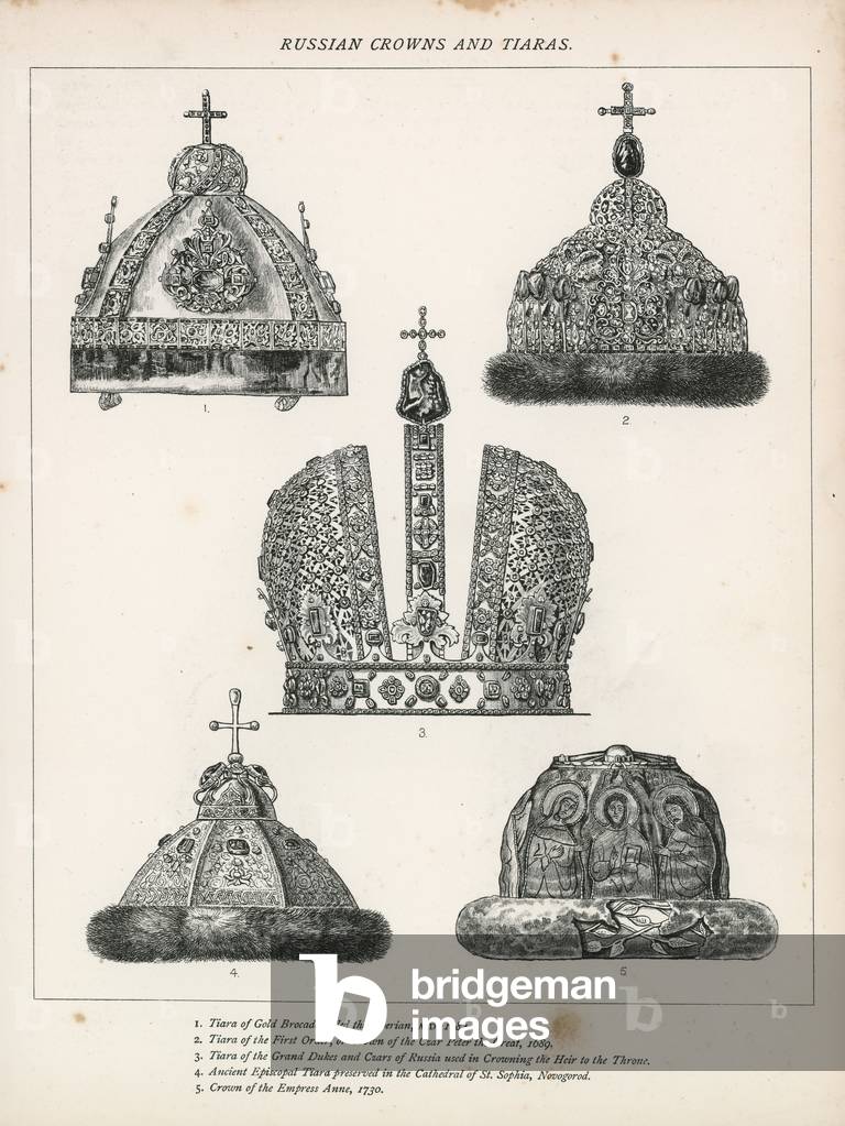 Russian crowns and tiaras (engraving)