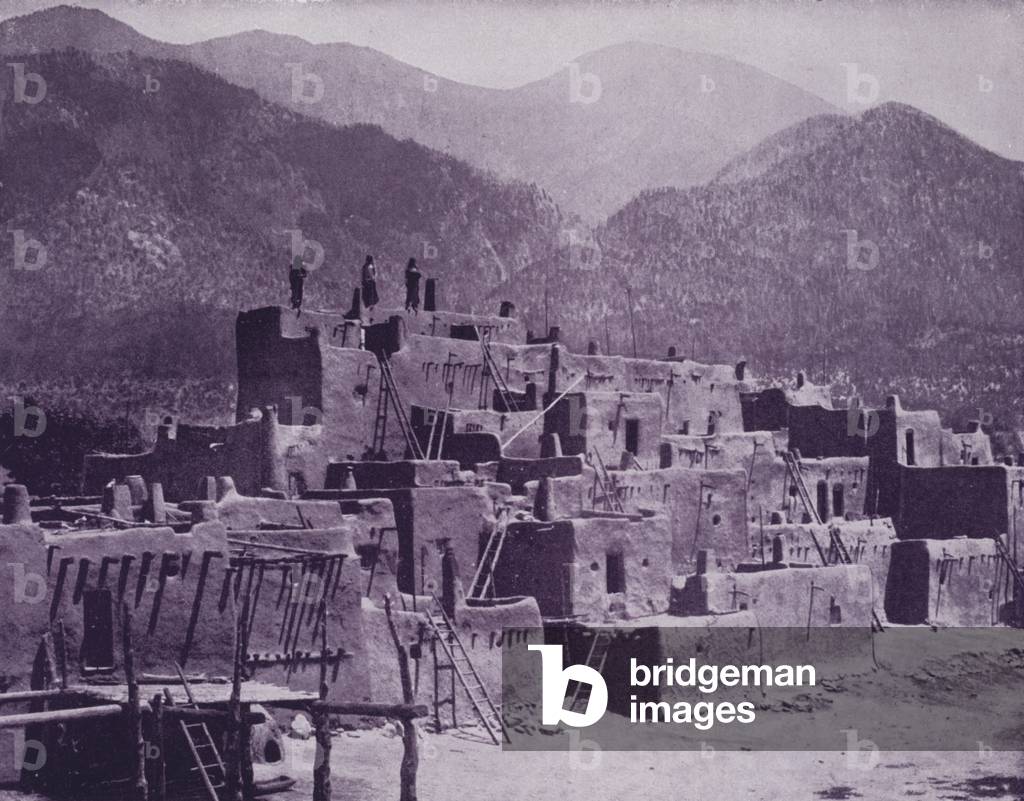 Adobe village of Pueblo Indians, New Mexico (b/w photo)