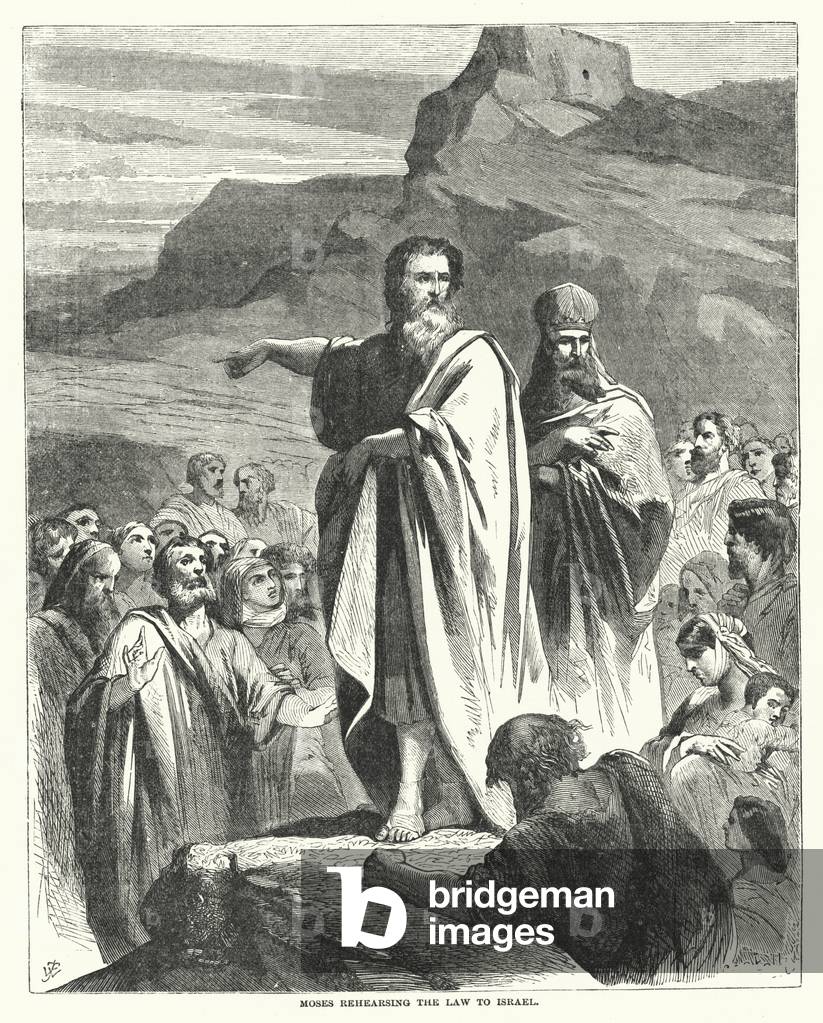 Moses rehearsing the Law to Israel (engraving)