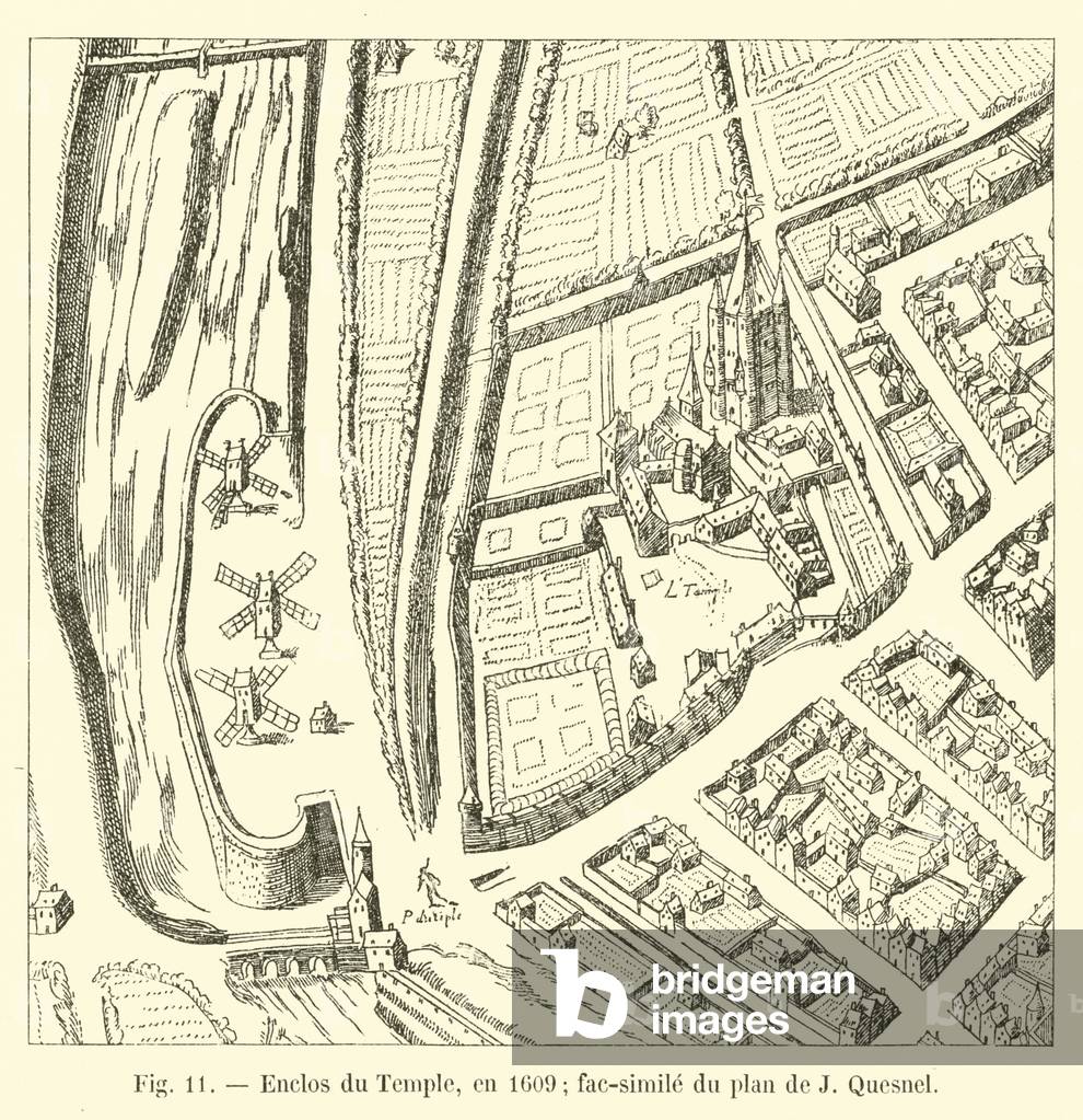 Enclos du Temple, en 1609; fac-simile du plan de J Quesnel (engraving)
