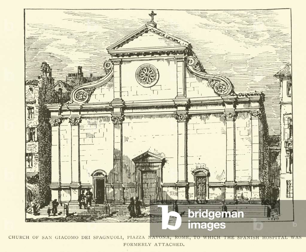 Church of San Giacomo dei Spagnuoli, Piazza Navona, Rome, to which the Spanish Hospital was formerly attached (engraving)