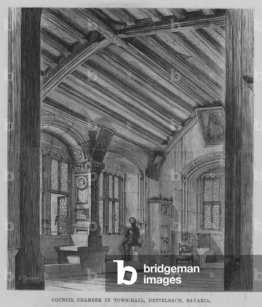 Council Chamber in Town Hall, Dettelbach, Bavaria (engraving)