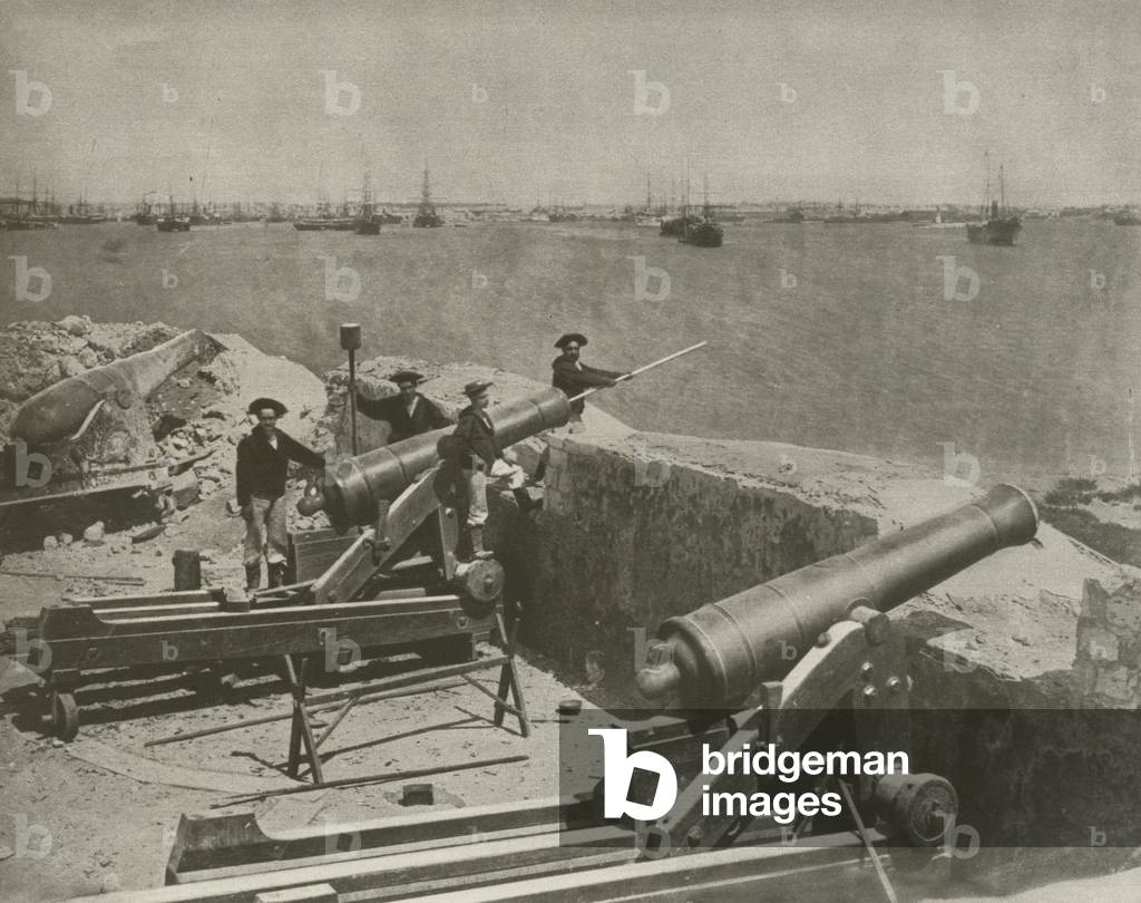 Bombardment of Alexandria in 1882 (b/w photo)