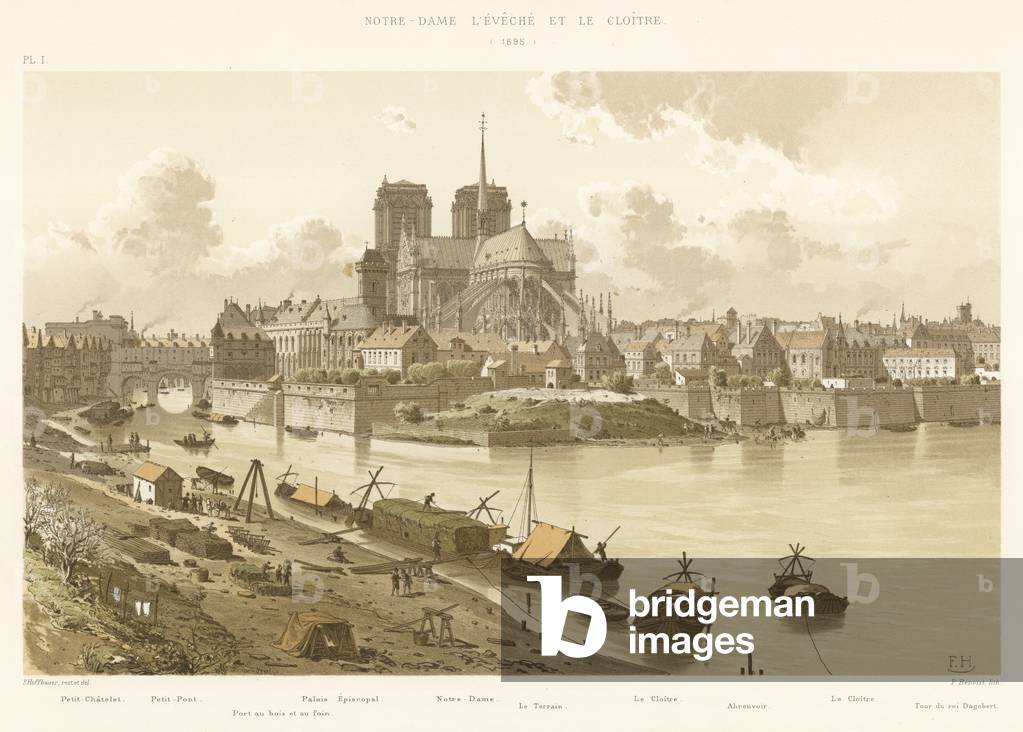 Notre-Dame l'Eveche et le Cloitre, 1595 (colour litho)