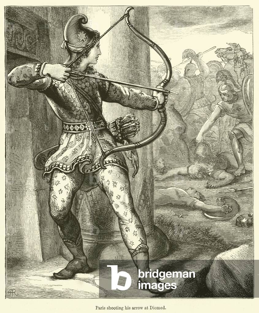 Paris shooting his arrow at Diomed (engraving)