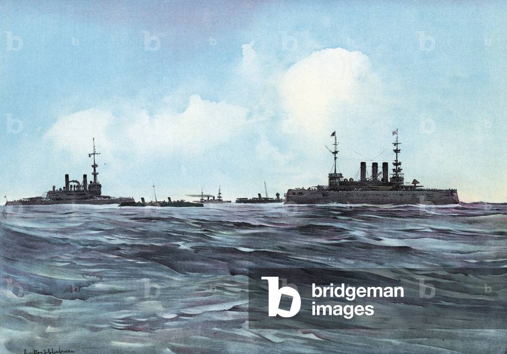 The Indiana and New York Flanked and Guarded by Torpedo-Boats and Cruisers