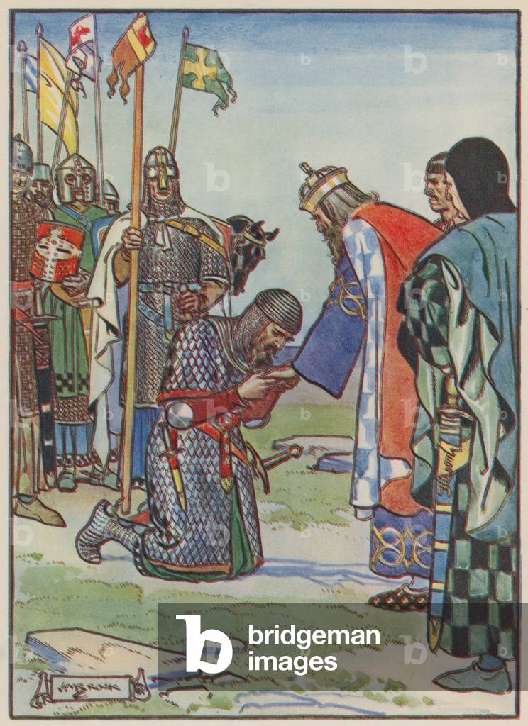 The meeting of the Cid and the king (colour litho)