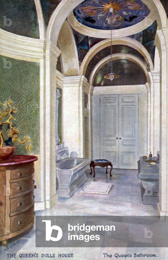 The Queen's Dolls House, The Queen's Bathroom (colour litho)