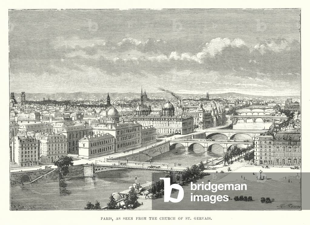 Paris, as seen from the Church of St Gervais (engraving)
