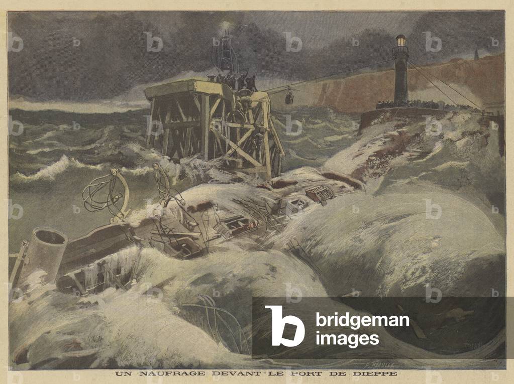 A shipwreck off Dieppe (colour litho)