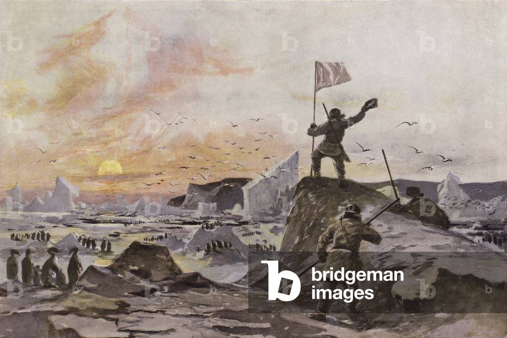 Scottish explorer Thomas Simpson discovering Victoria Land in the Canadian Arctic, September 1838 (colour litho)
