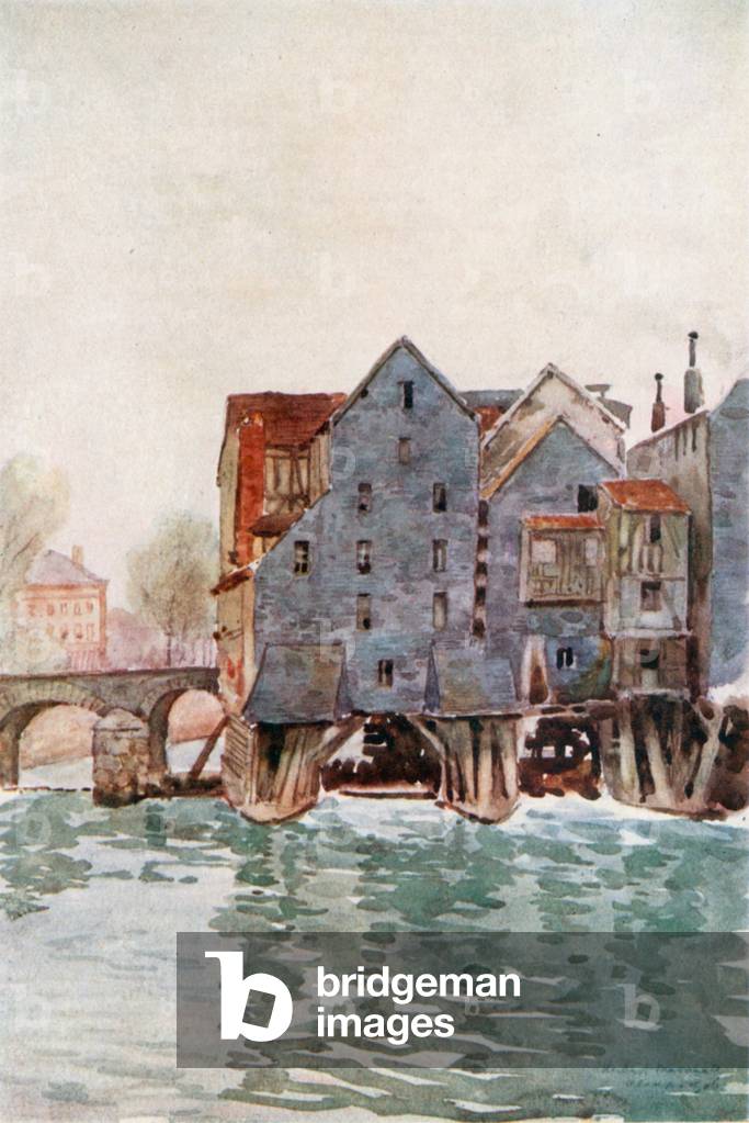 The Old Mills at Meaux (colour litho)