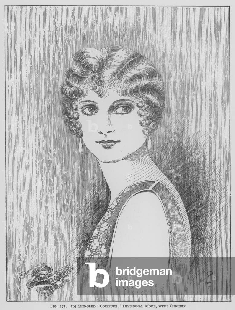Shingled Coiffure, divisional mode, with chignon (litho)