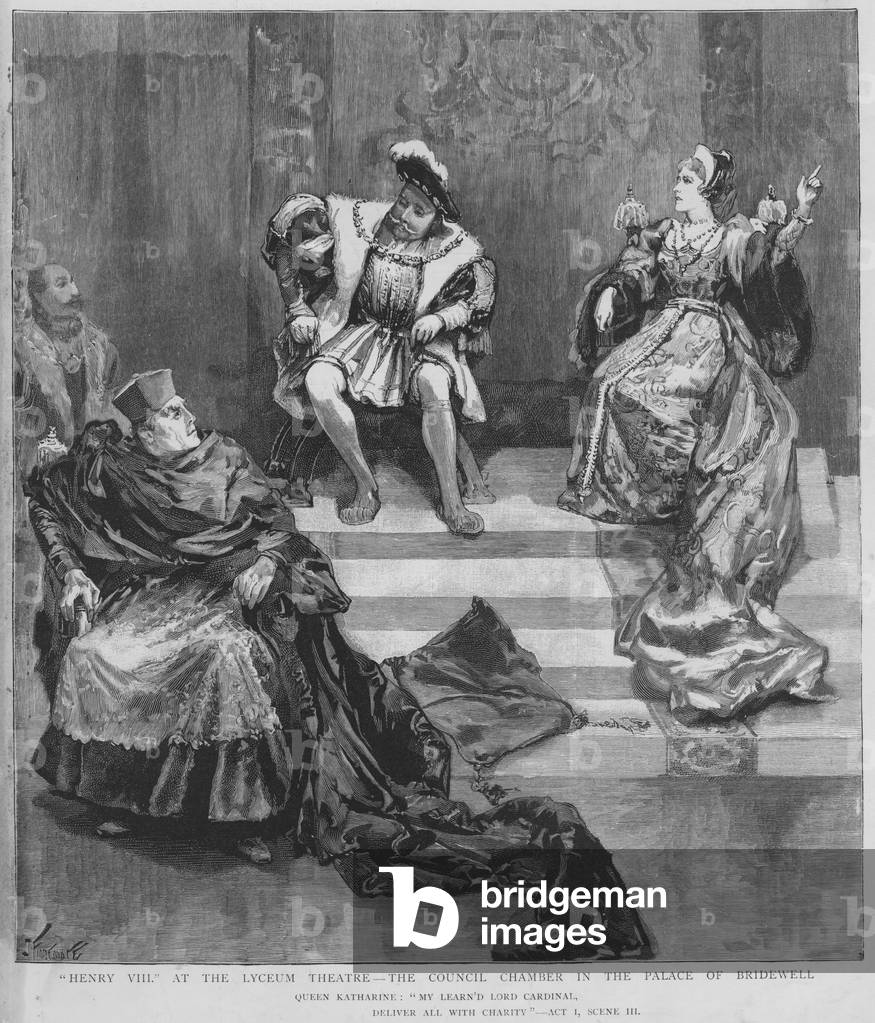 Scene from a production of Shakespeare's Henry VIII at the Lyceum Theatre, London (litho)