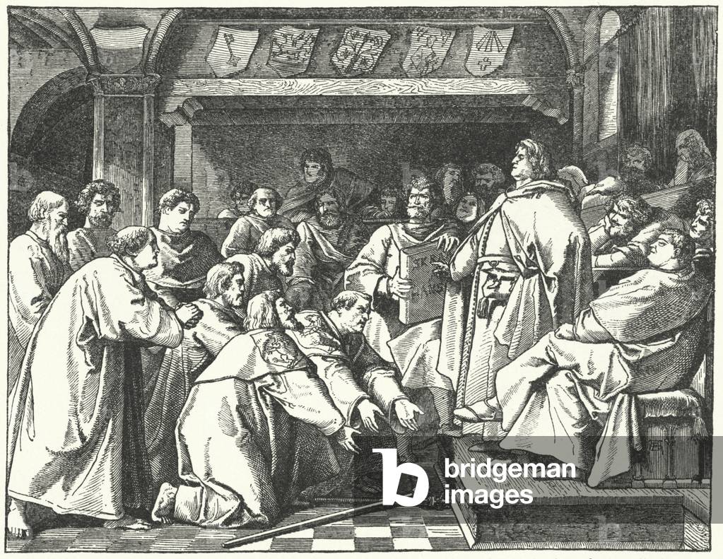 The Hanseatic League ruling on traders accused of breaking the rules, 16th Century (engraving)