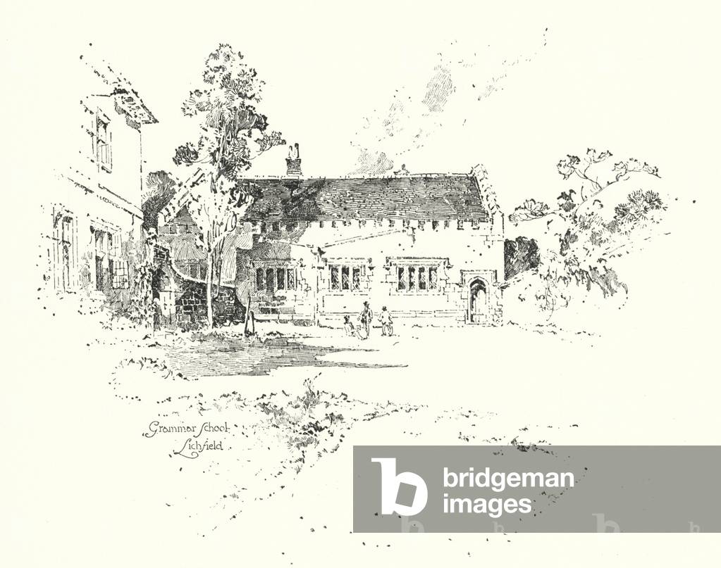 Grammar School, Lichfield, where Dr Johnson went to school (litho)