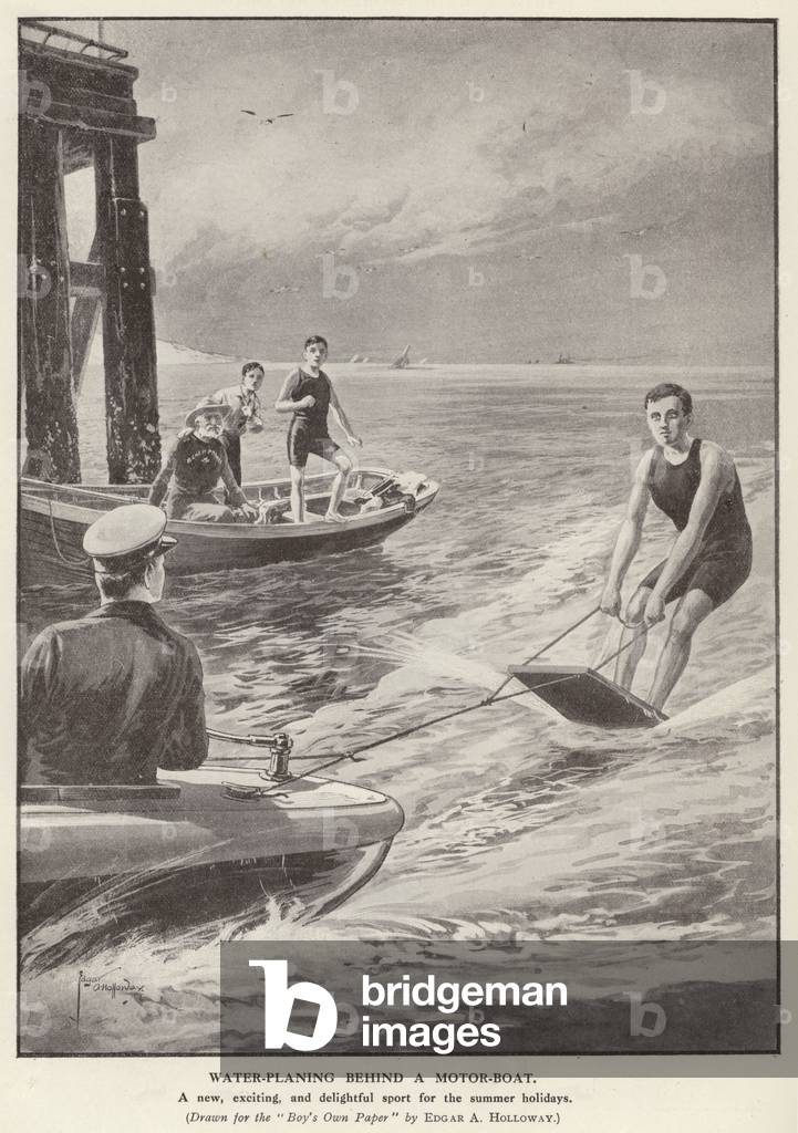 Water-planing behind a motor boat (litho)