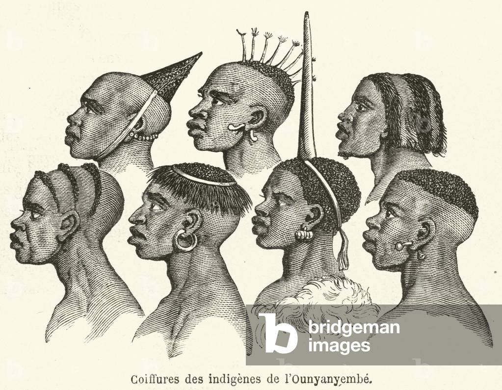 Coiffures des indigenes de l'Ounyanyembe (engraving)