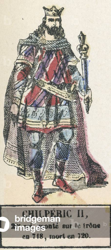 Chilperic II, 20e roi, monte sur le trone en 718, mort en 720 (coloured engraving)