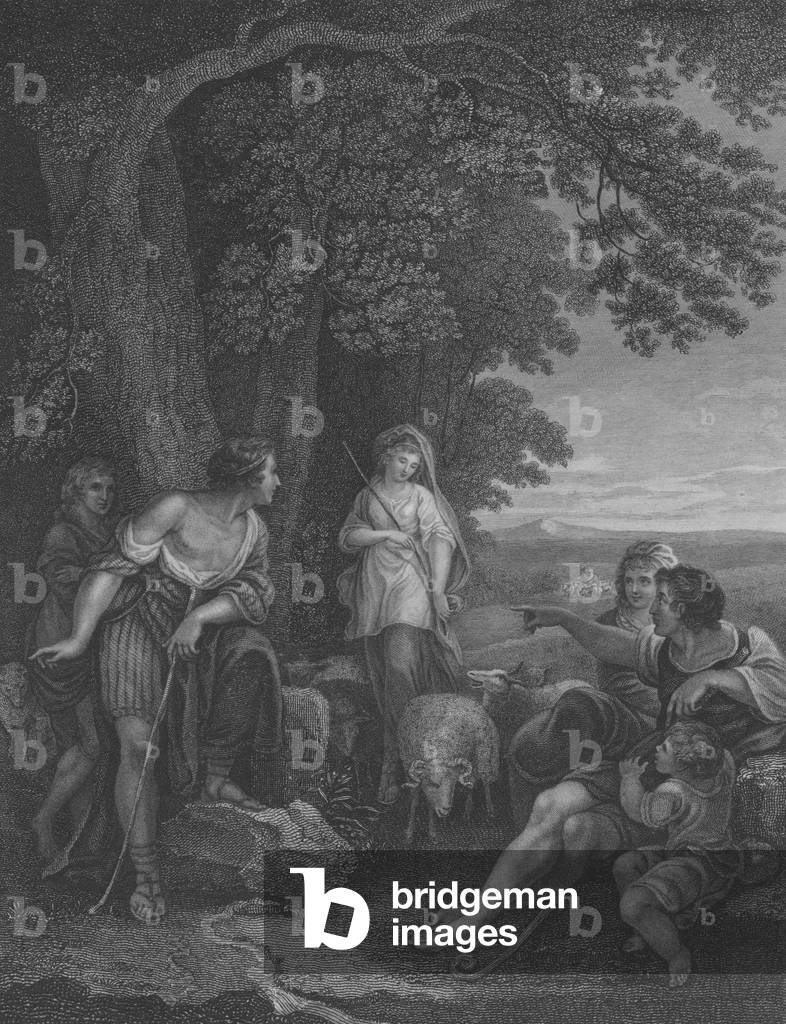 Jacob's first Sight of Rachel, Genesis 29, Verse 1-13 (engraving)