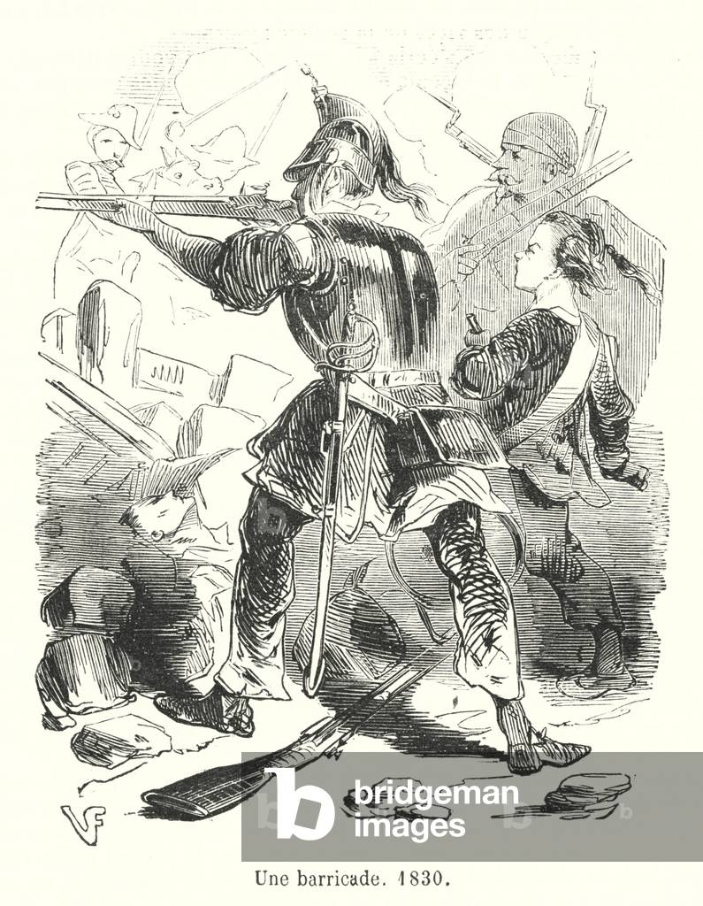 Une barricade, 1830 (engraving)