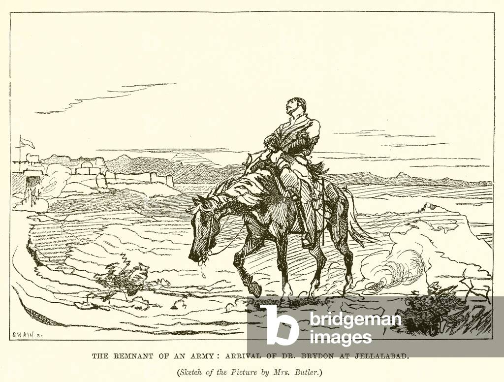 The Remnant of an Army: Arrival of Dr. Brydon at Jellalabad (engraving)