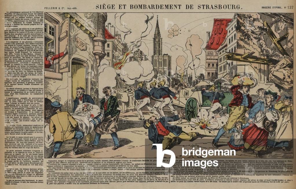 Siege and bombardment of Strasbourg, Franco-Prussian War, August-September 1870 (coloured engraving)