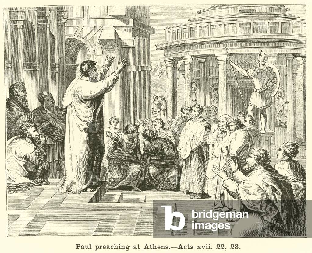 Paul preaching at Athens, Acts, xvii, 22, 23 (engraving)