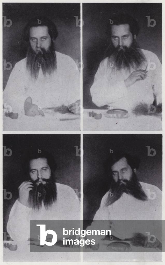 Theatrical make-up: False beards, twelve progressive pictures (b/w photo)
