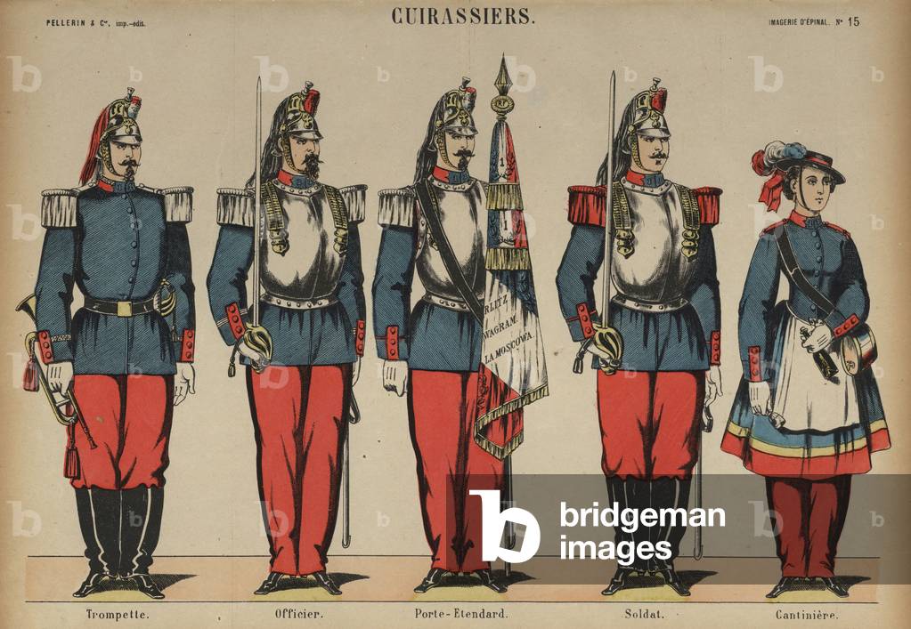 French Army cuirassiers (coloured engraving)