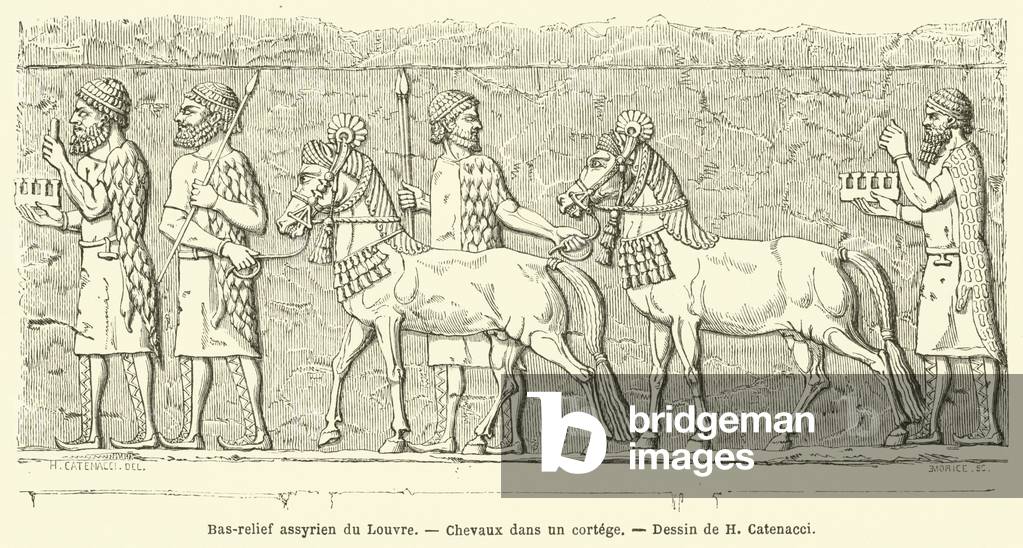 Bas-relief assyrien du Louvre, Chevaux dans un cortege (engraving)