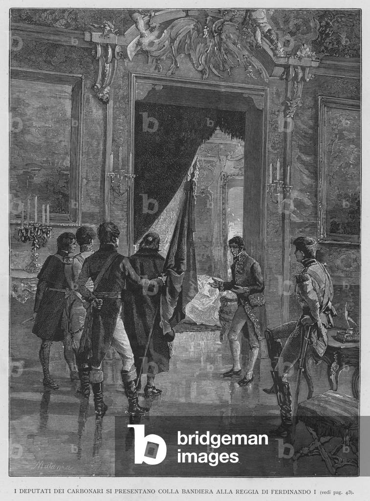 I Deputati Dei Carbonari Si Presentano Colla Bandiera Alla Reggia Di Ferdinando I (engraving)