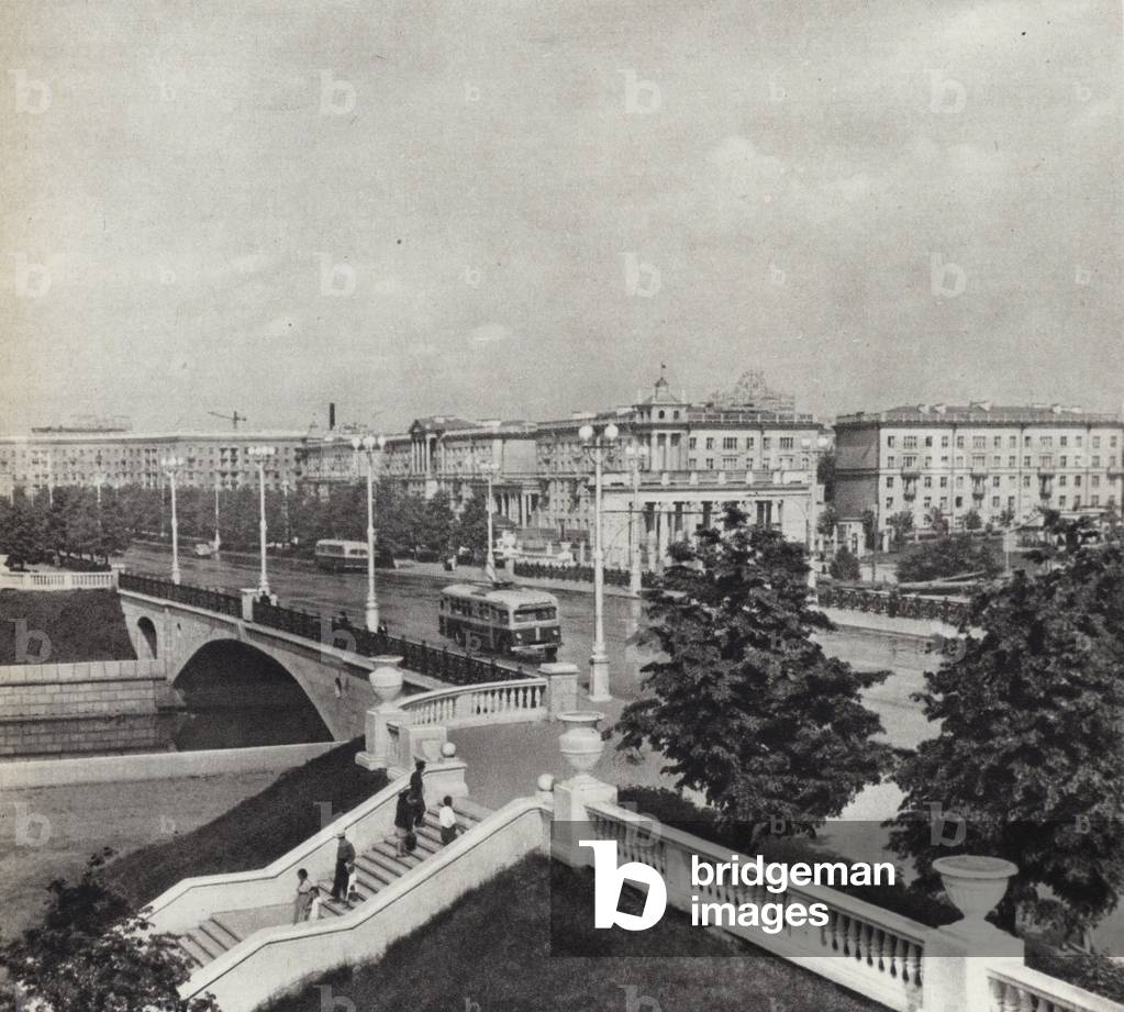 USSR circa 1960: Minsk, the capital of Byelorussia (b/w photo)