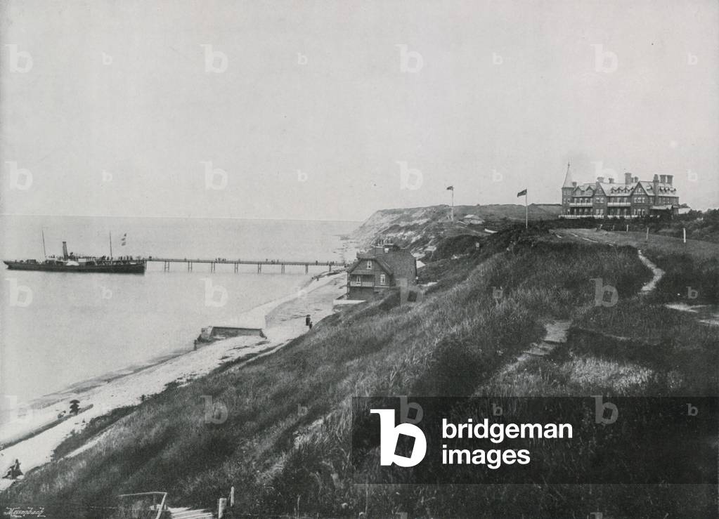 Totland Bay, an Excursion Steamer at the Pier (b/w photo)