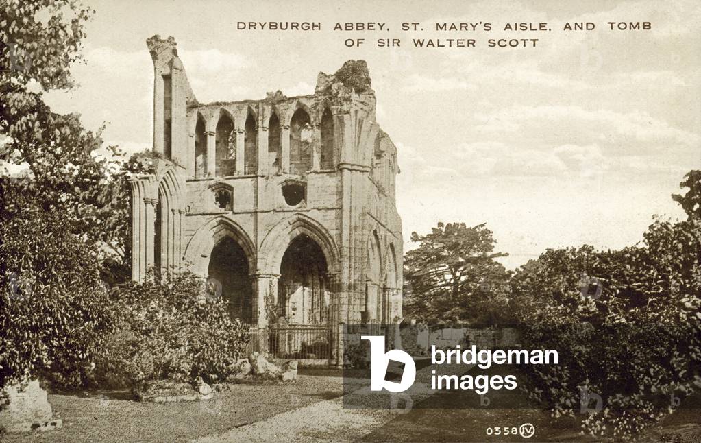 Dryburgh Abbey, St Mary's Aisle and Tomb of Sir Walter Scott (b/w photo)