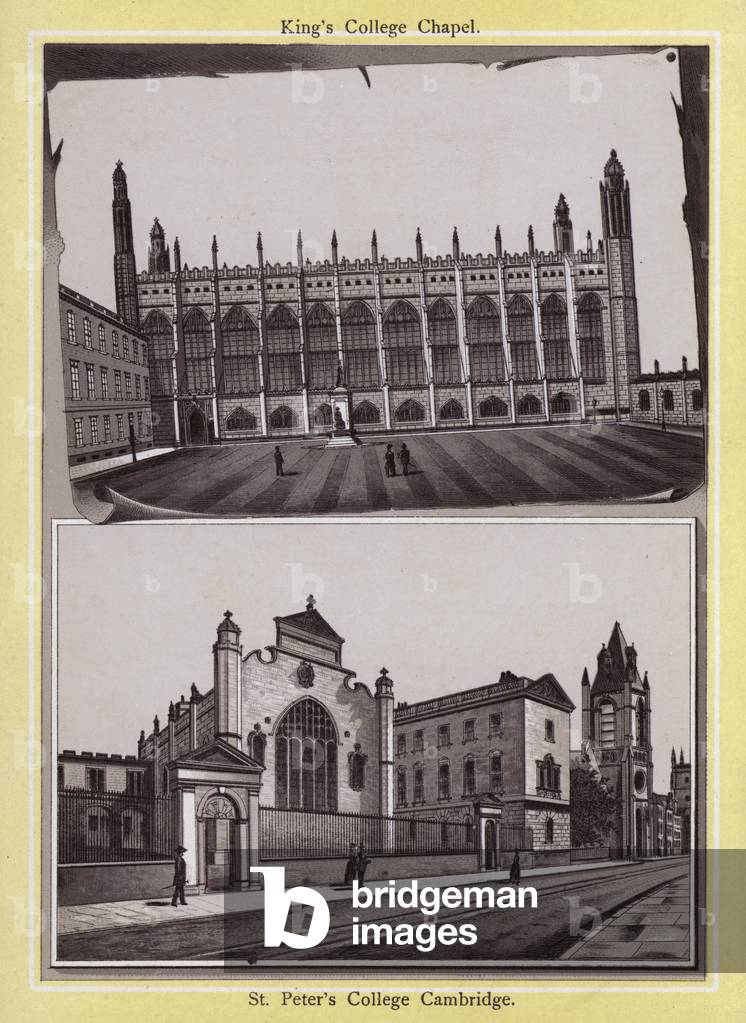 Cambridge: King's College Chapel, St Peter's College, Cambridge (litho)