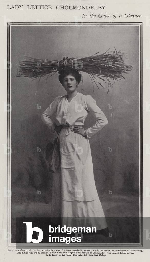 Lady Lettice Chomondeley in the guise of a gleaner (b/w photo)
