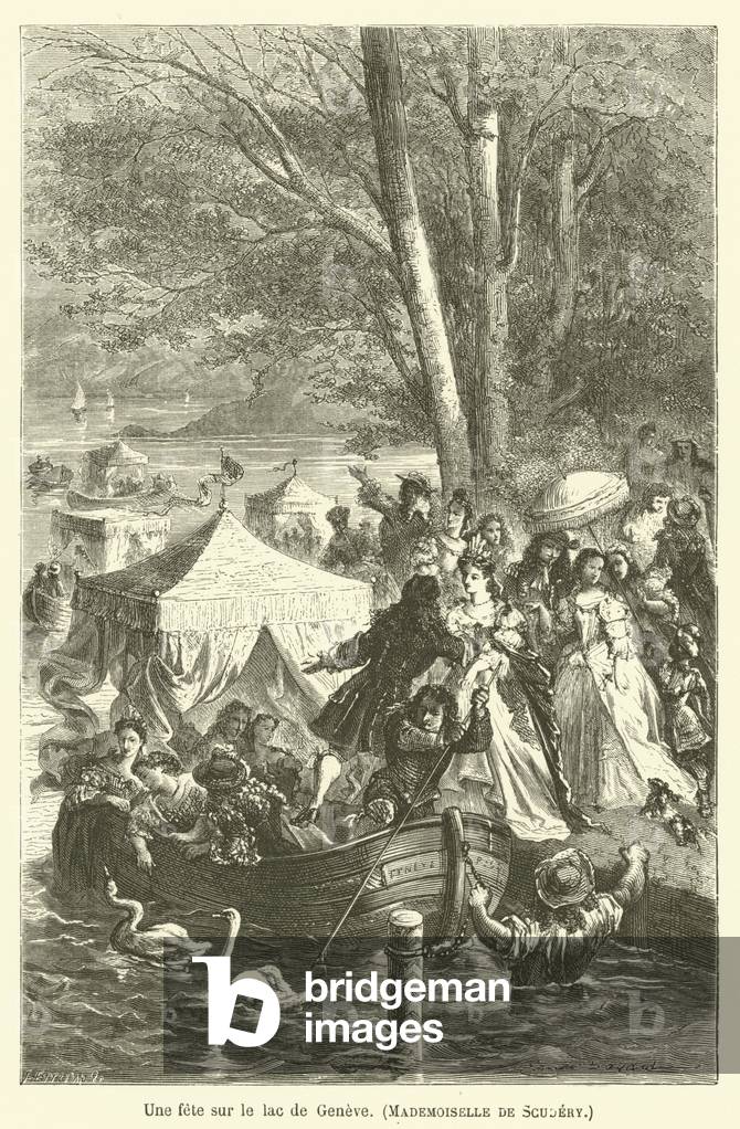 Une fete sur le lac de Geneve, Mademoiselle de Scudery (engraving)