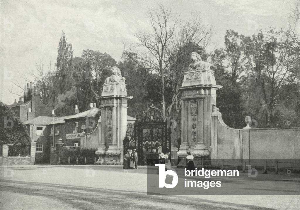 Hampton Court Palace: The Lion Gates (b/w photo)