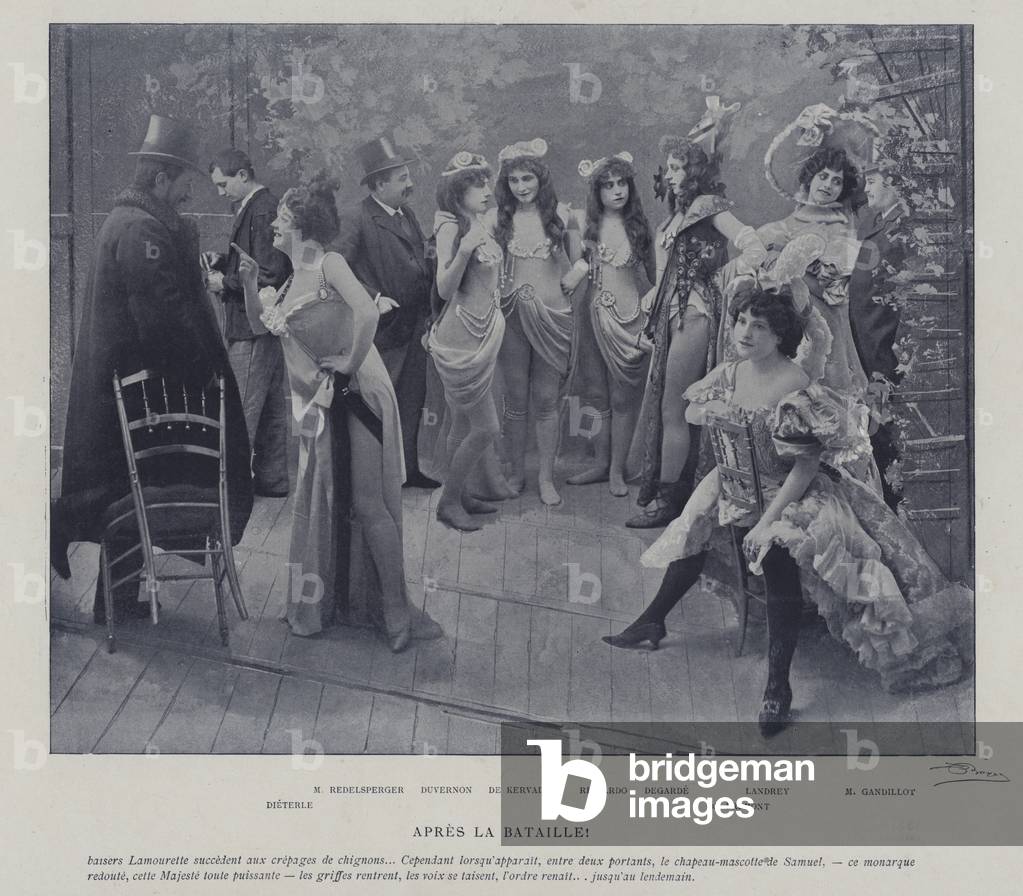 Actresses at the Theatre des Varietes, Paris, after a performance (b/w photo)