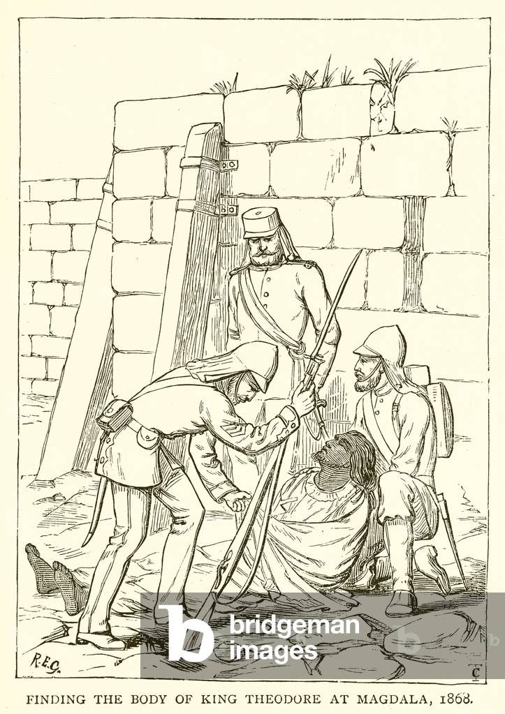 Finding the Body of King Theodore at Magdala, 1868 (engraving)