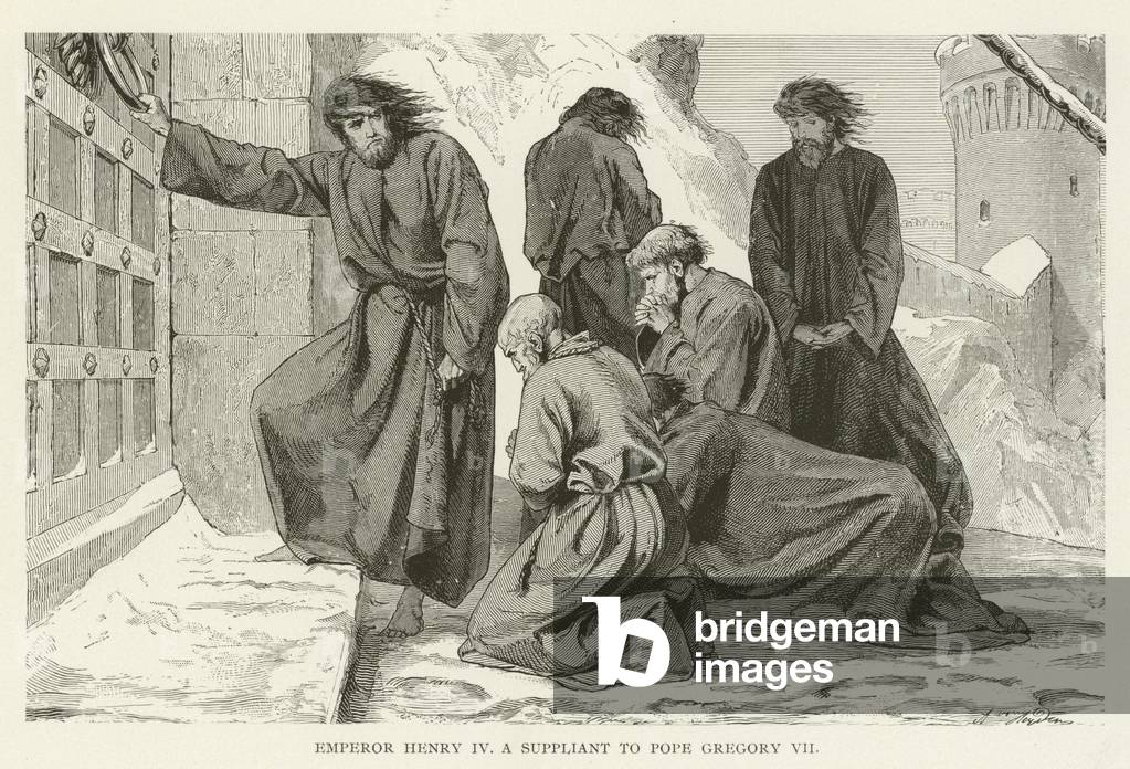 Henry IV of the Holy Roman Emperor doing Penance at Canossa, Italy, 19th century (lithograph)