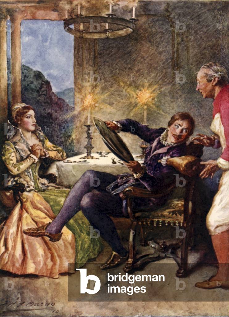 Katharina and Petruchio (colour litho)