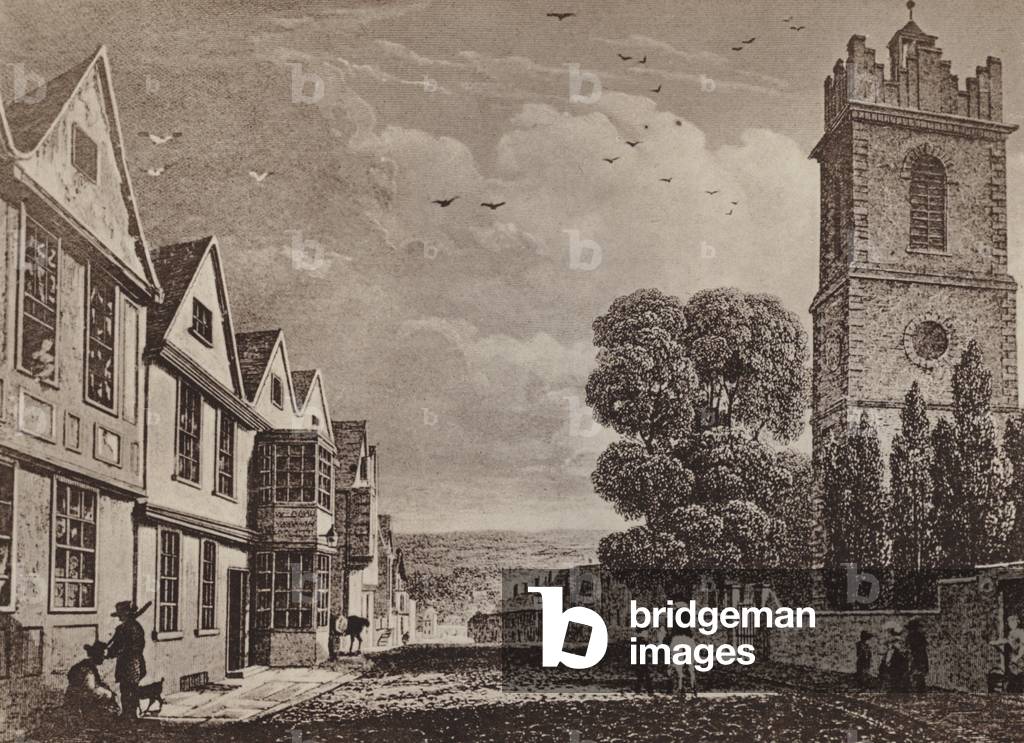 St Peter's Church and North Hill Colchester (litho)