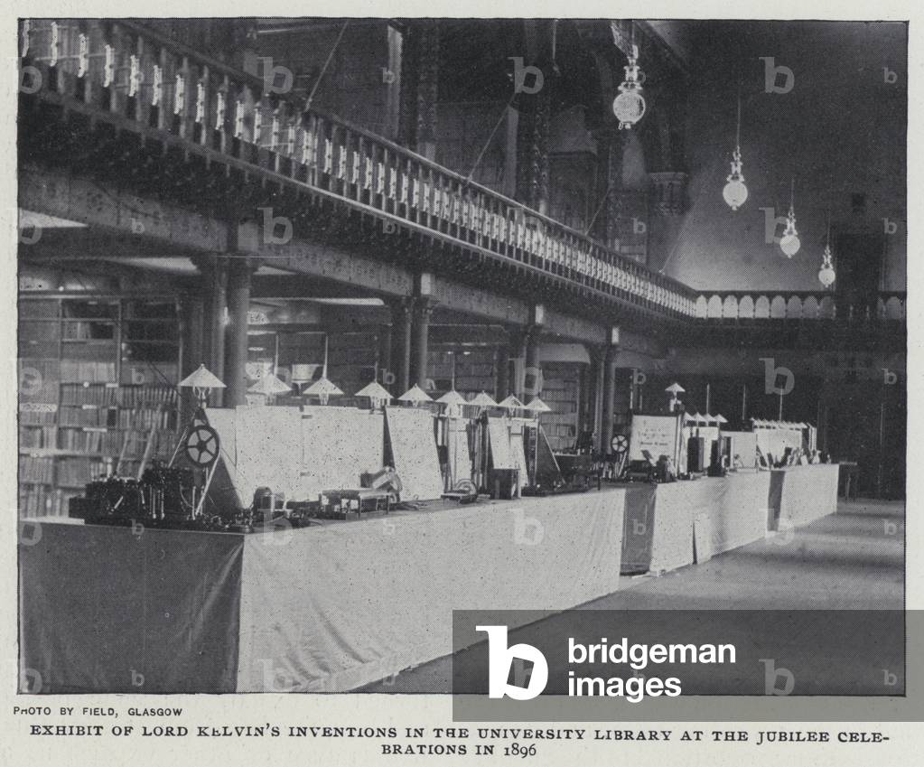 Exhibit of Lord Kelvin's Inventions in the University Library at the Jubilee Celebrations in 1896 (b/w photo)