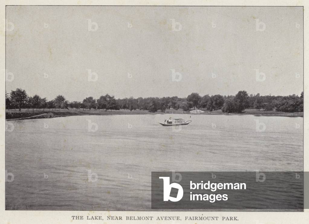 Philadelphia: The Lake, near Belmont Avenue, Fairmount Park (b/w photo)