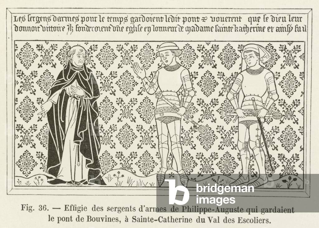 Effigie des sergents d'armes de Philippe-Auguste qui gardaient le pont de Bouvines, a Sainte-Catherine du Val des Escoliers (engraving)