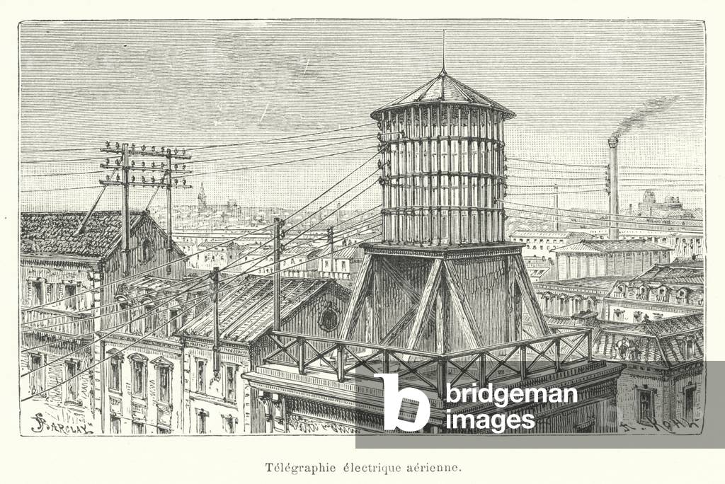 Telegraphie electrique aerienne (engraving)